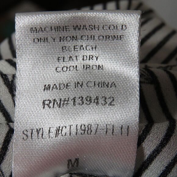 Papermoon Black White Floral Striped Flowy Georgette Back Zip Blouse Size Medium - Picture 6 of 6